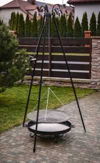 Grill ogrodowy ogniskowy ruszt 80cm+trójnóg 185cm +palenisko 80cm