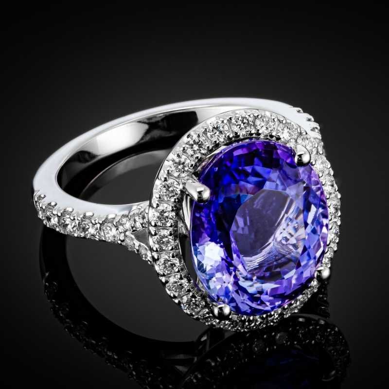 WYJĄTKOWY śliczny pierścionek z TANZANITEM ~6.17ct i  brylantami