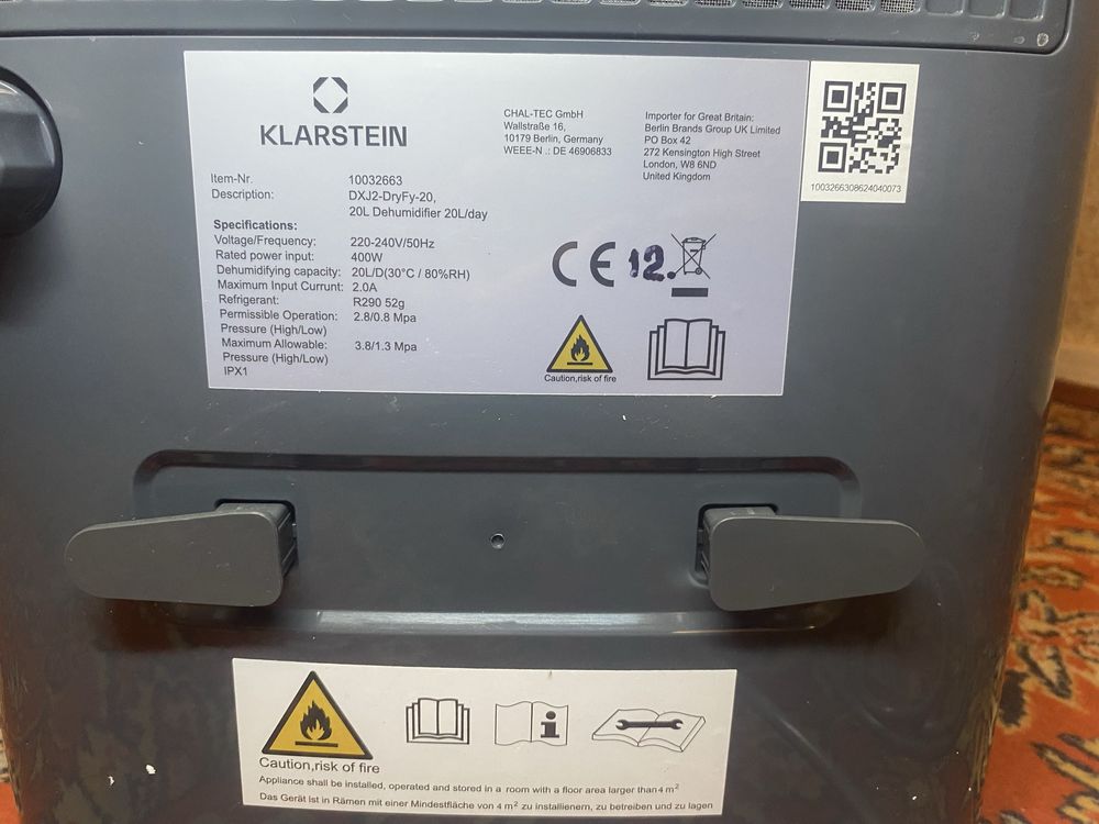Осушитель воздуха Klarstein DryFy 20L