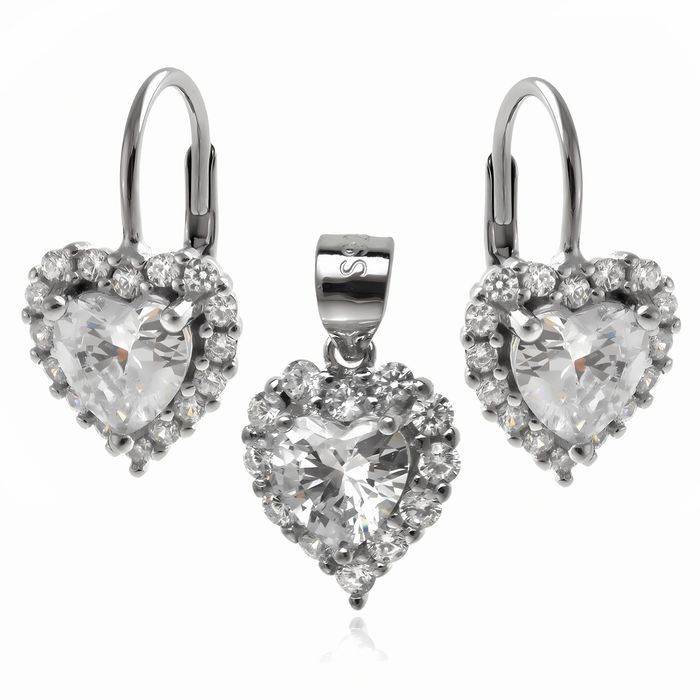 Rodowany Srebrny Komplet Serca Serduszka Białe Cyrkonie Srebro Z0811-3