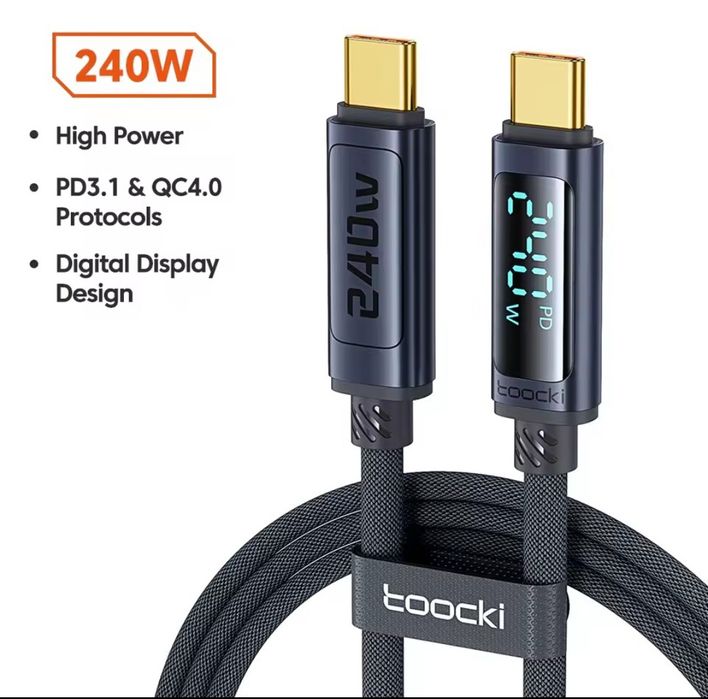 Кабель Toocki type C to type C 240 W PD3.1 Digital Display 1m PD QC