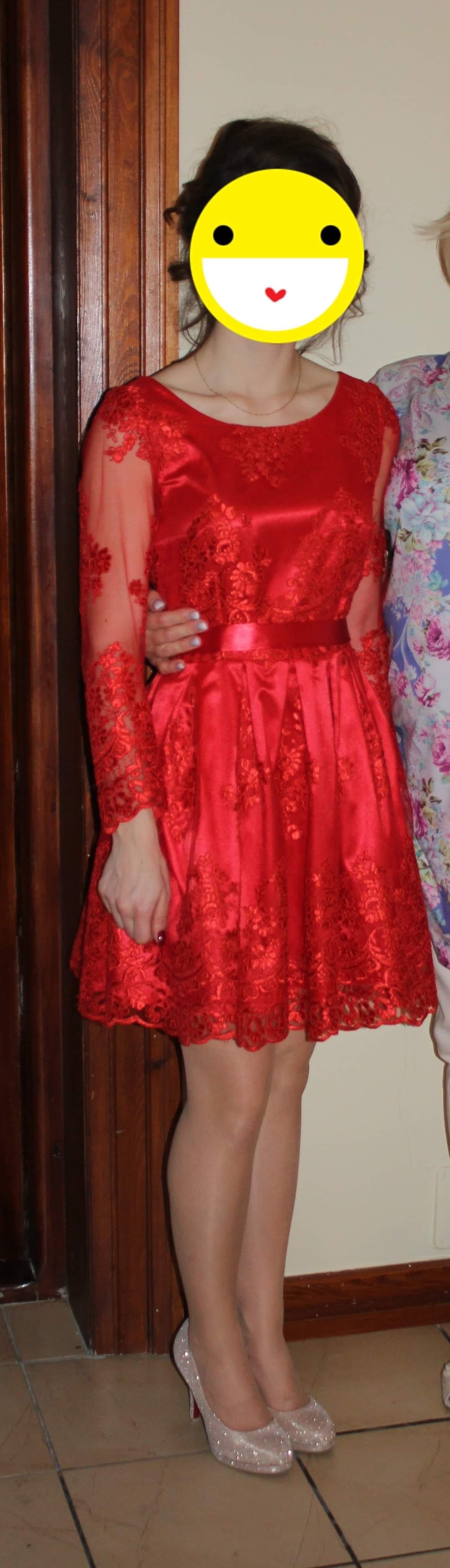 SUKIENKA z piękną koronką czerwona wieczorowa na wesele