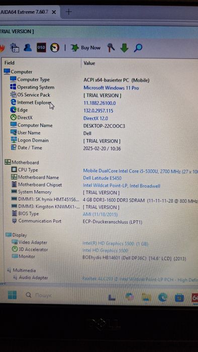 Ноутбук Dell Latitude E5450 Intel Core I5-5300U Ram 4 gb ssd 500gb