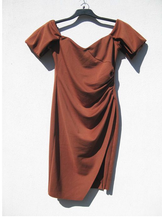 Стильное облегающее плотное платье с оборками открытые плечи ASOS XL