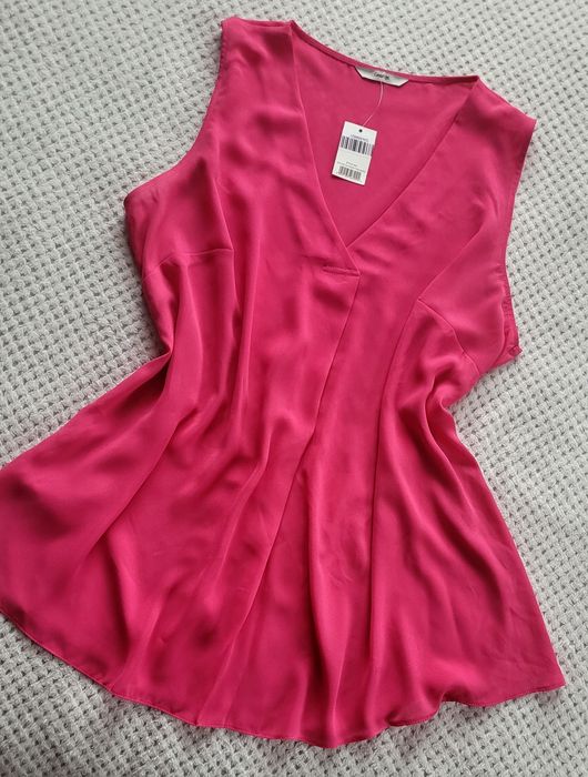 Nowa fuksjowa bluzka tunika damska szyfonowa bez rękawów mgiełka
