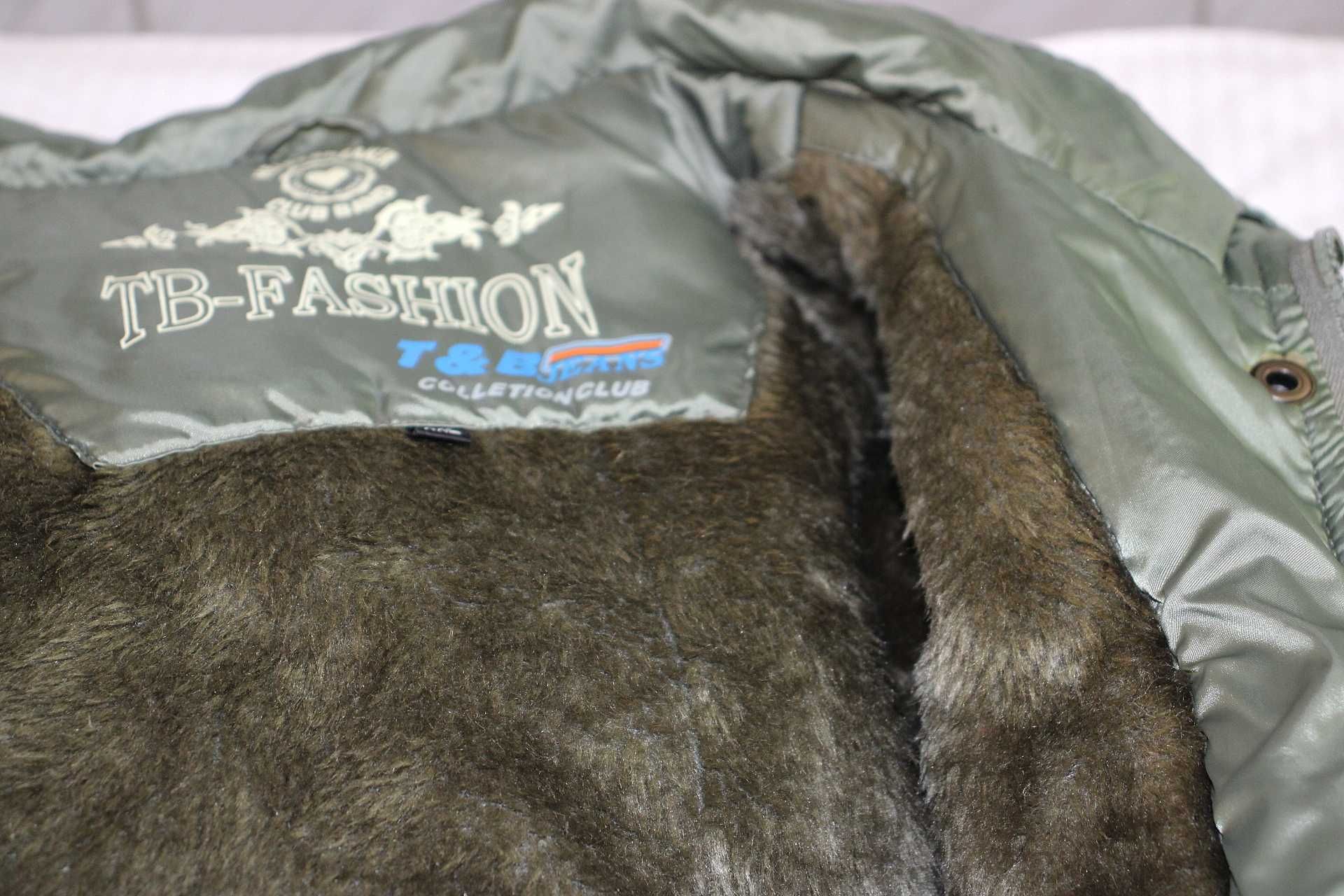TB-FASHION zimowa kurtka damska zielona ciepła odpinany kaptur 44 XXL