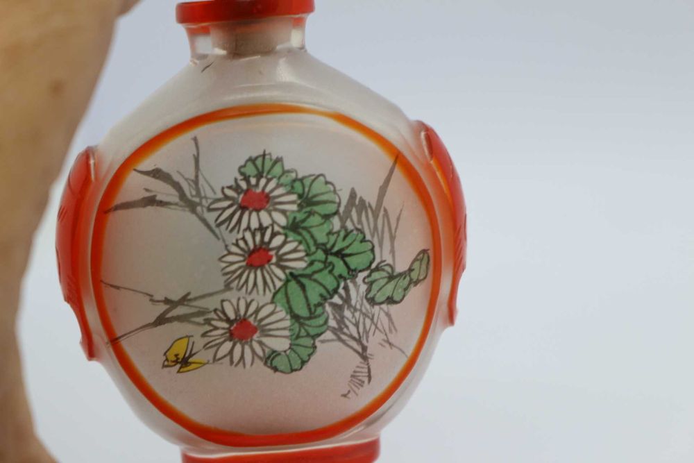 Snuff Bottle em Vidro Peking Paisagem e Floral XIX
