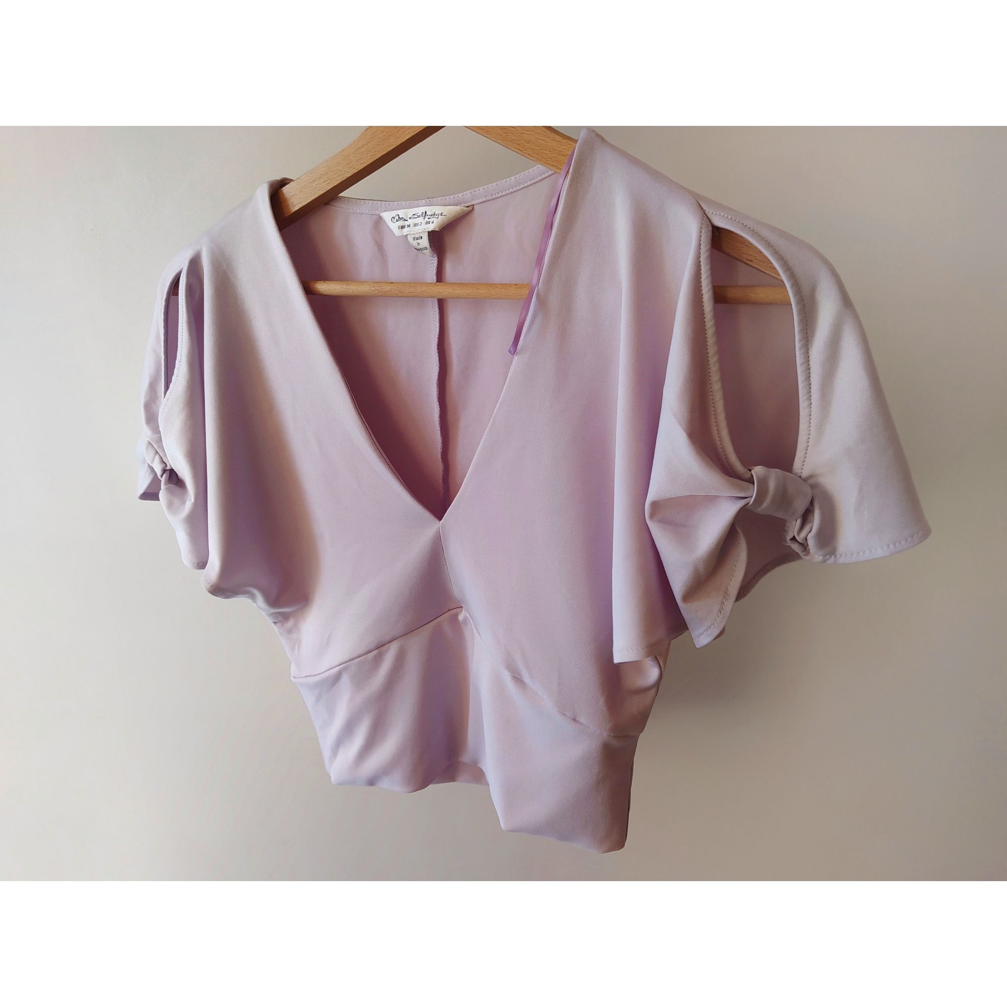 Liliowy crop top z dekoltem V Miss Selfridge XXS 32 XS 34