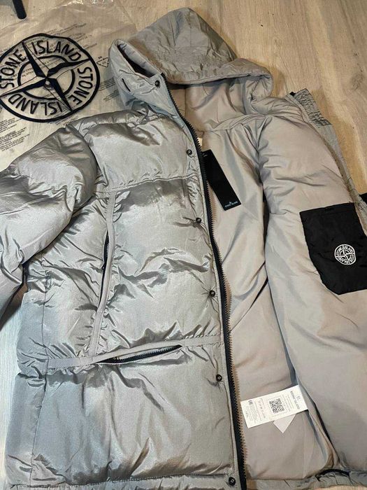 Мужская серая куртка/пуховик stone island nylon metal  /gore-tex