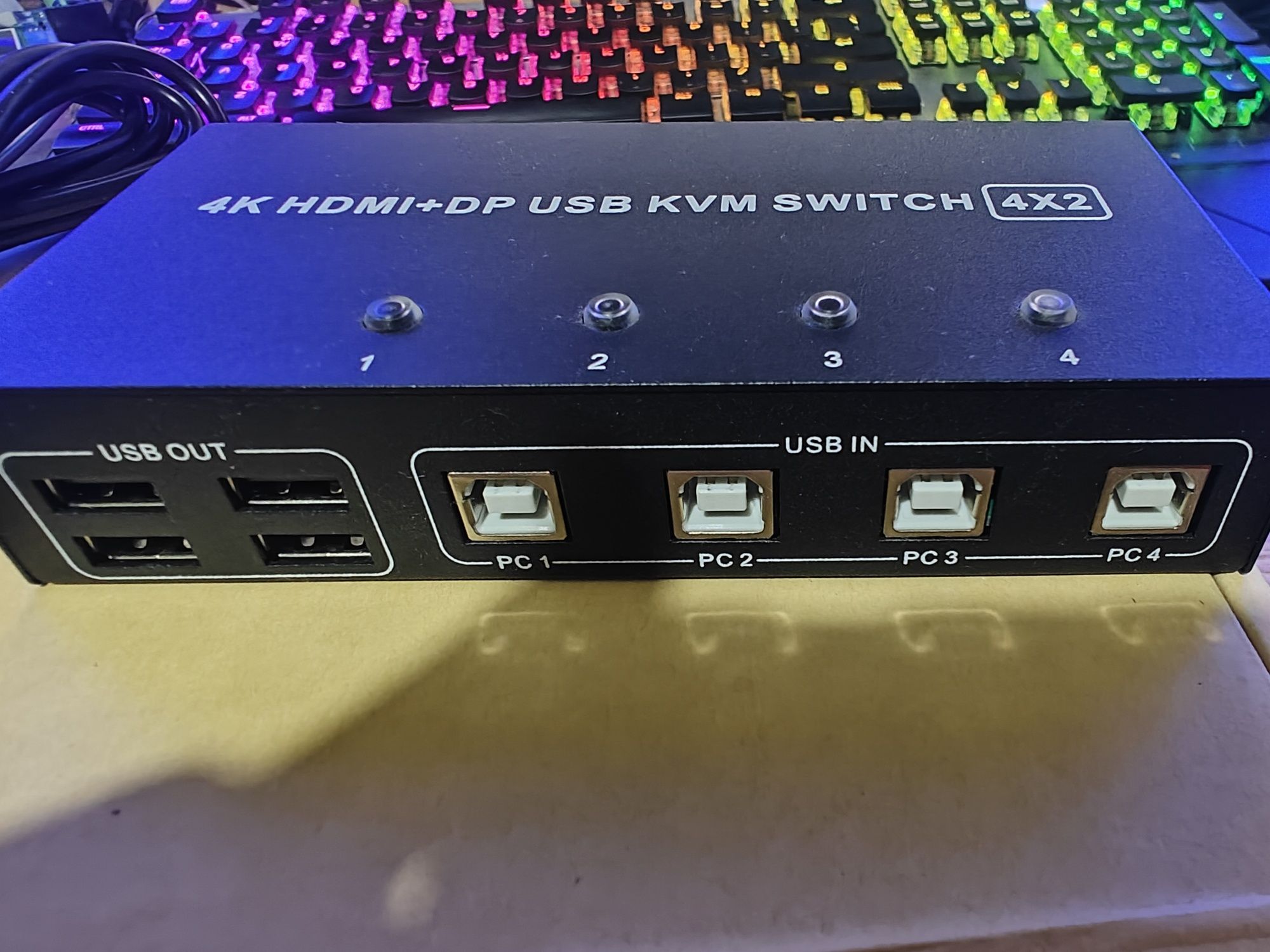 KVM do HDMI 4x2 jak nowy z zasilaczem i pilotem do zmieniania
