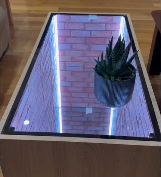 Stolik kawowy 3d nieskończone lustro LED grube szkło hartowane