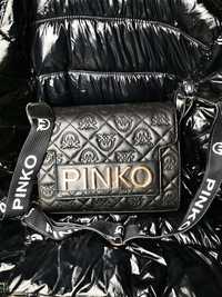 Torba damska Pinko torebka czarna tłoczona złoty napis nowość