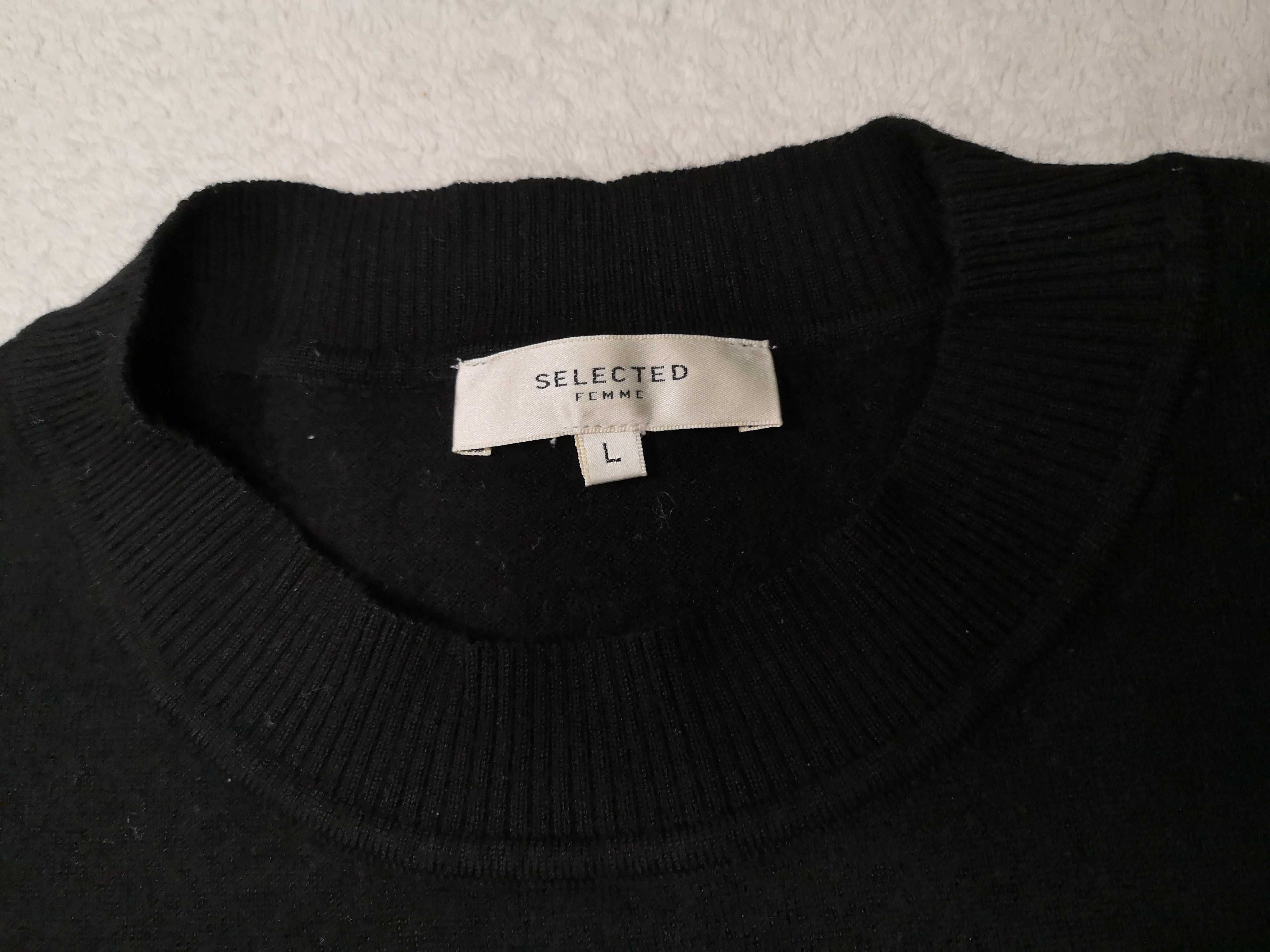 Czarny długi elegancki wełniany sweter Selected Femme 40