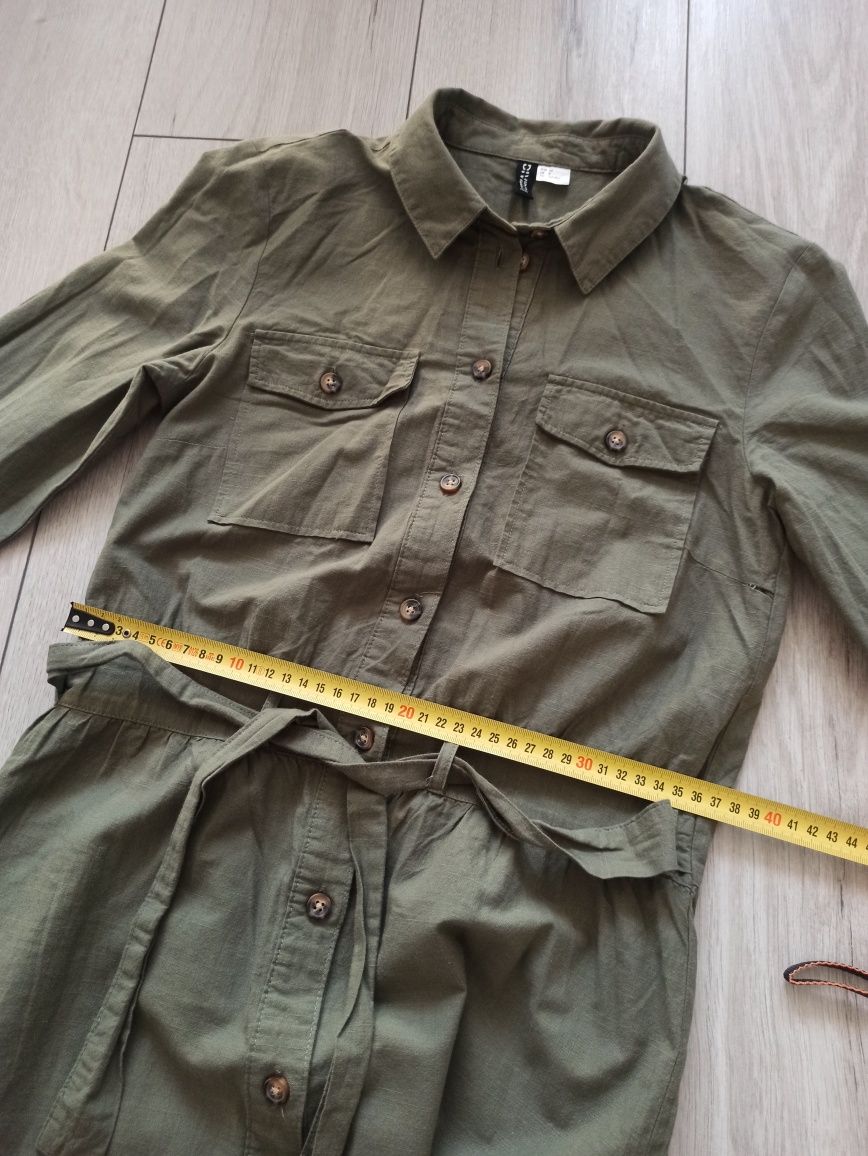 Oliwkowa sukienka szmizjerka H&M XS