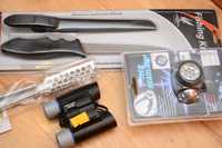 akcesoria dla wędkarza nóż latarka skrobaczka lornetka