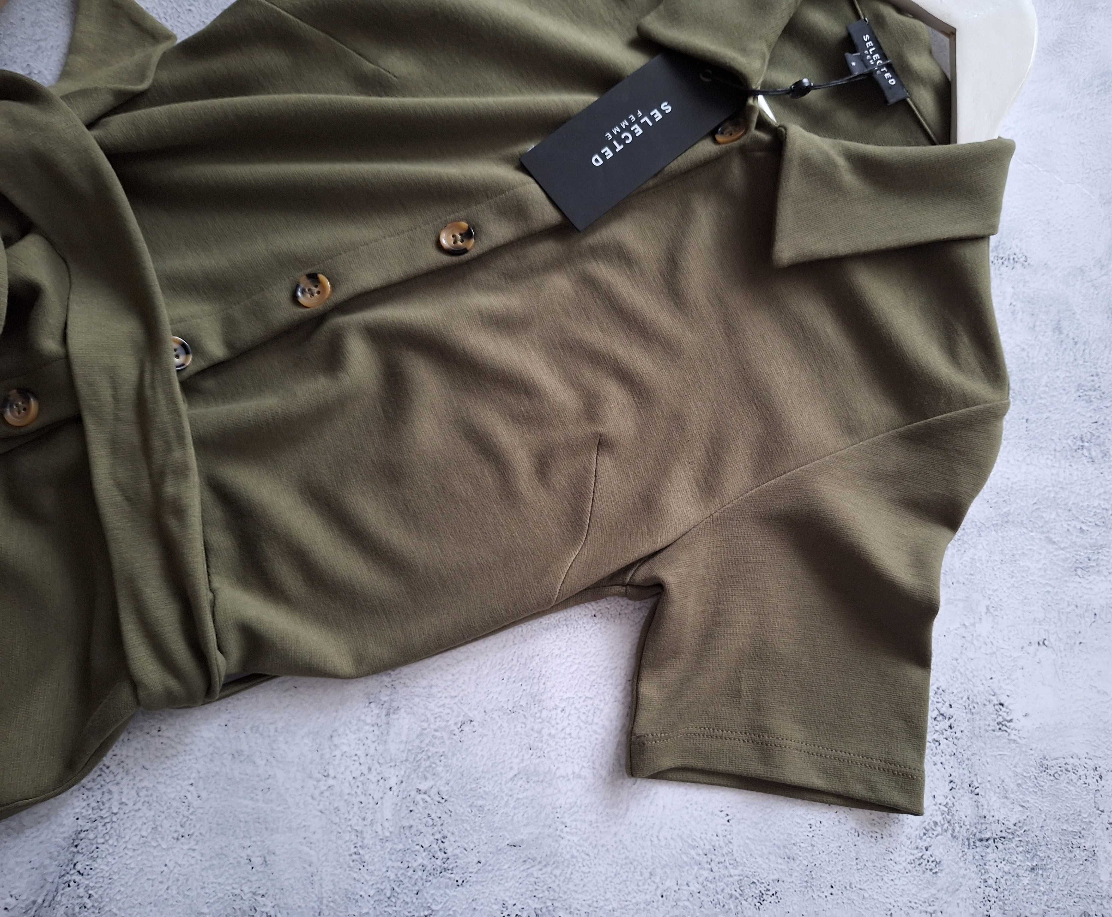 Nowa Sukienka Midi Selected Femme Khaki Szmizjerka S