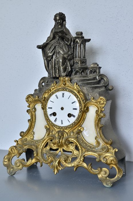 Zegar kominkowy stojący Francja XIX oryginał wahadło nitka ! BRĄZ