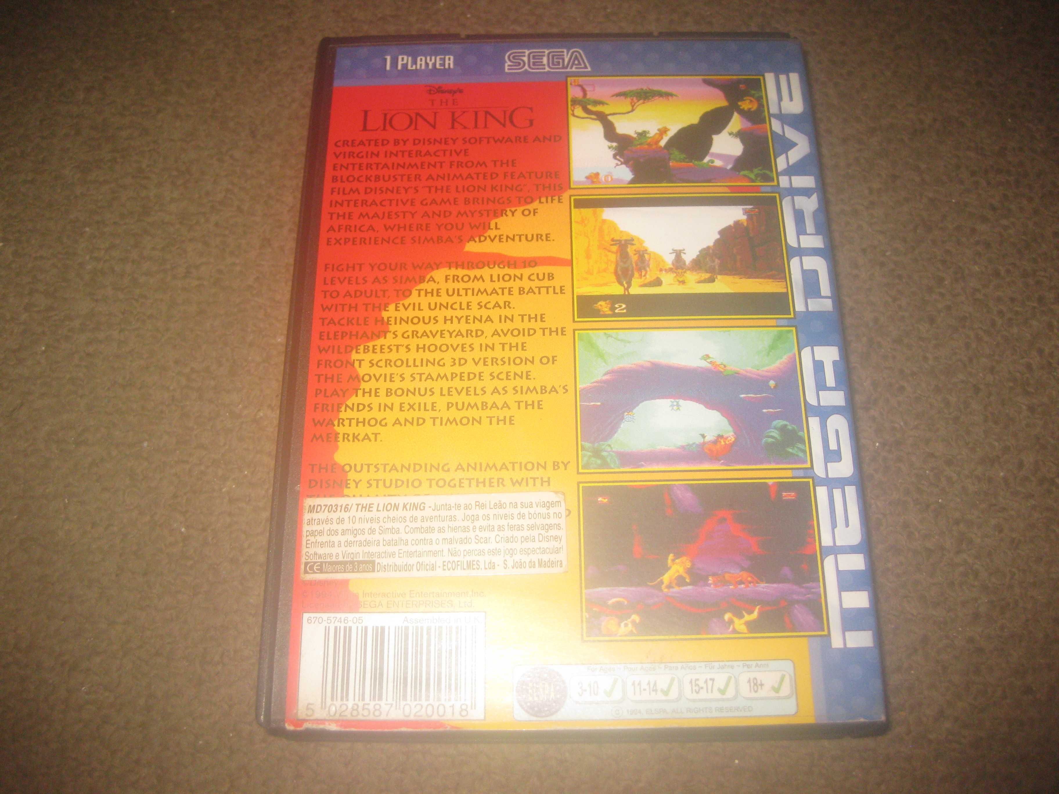 Jogo "The Lion King" para Sega Mega Drive