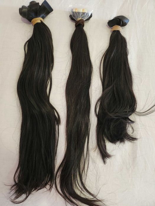 Cabelo humano castanho escuro liso