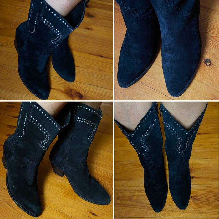 Замшеві чорні жіночі казаки черевики сапоги