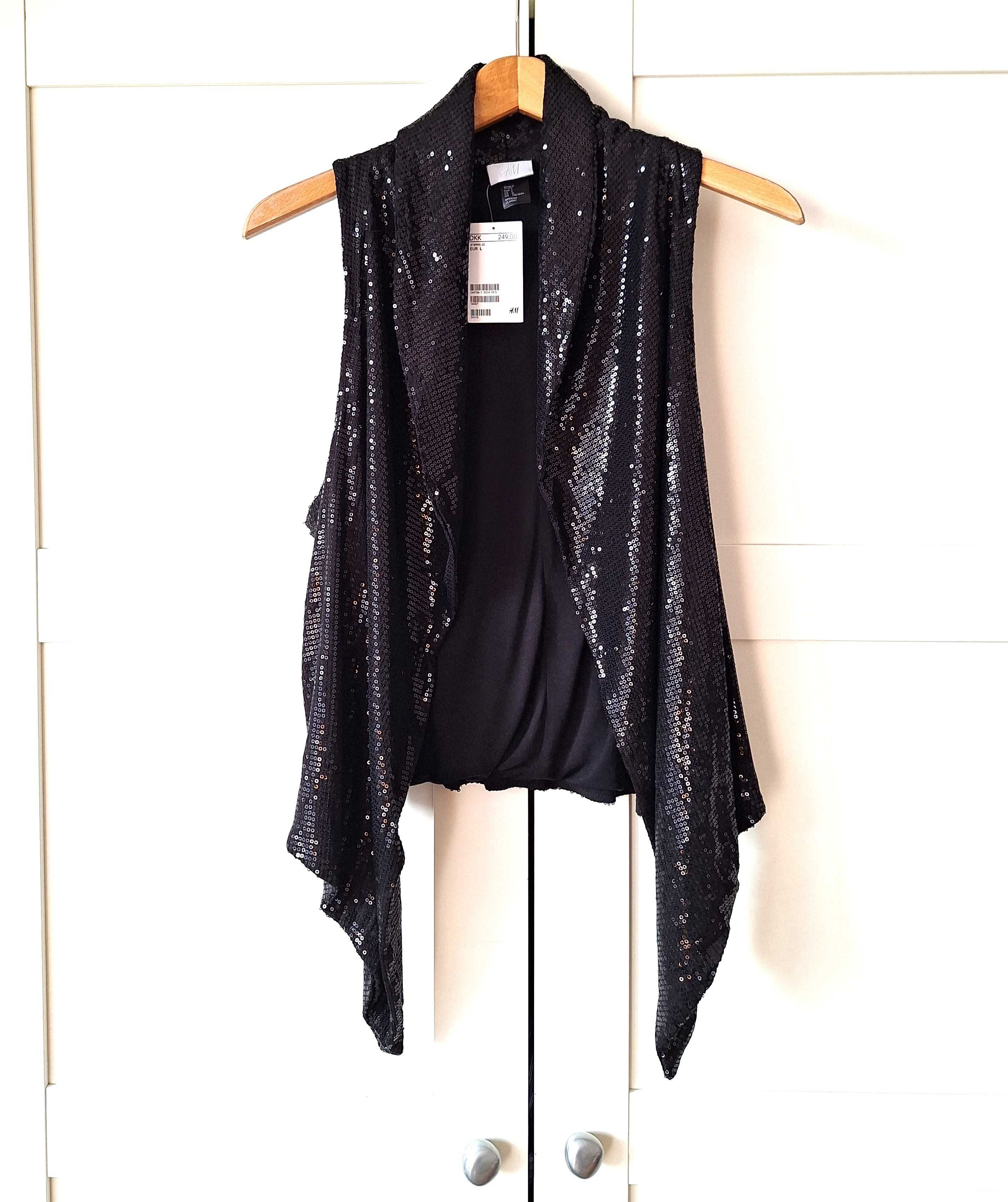 Nowa Czarna Kamizelka z Cekinami H&M