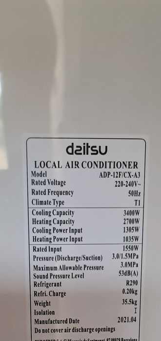 Ar condicionado HI-FI Daitsu APD 12 FCX Bomba de calor