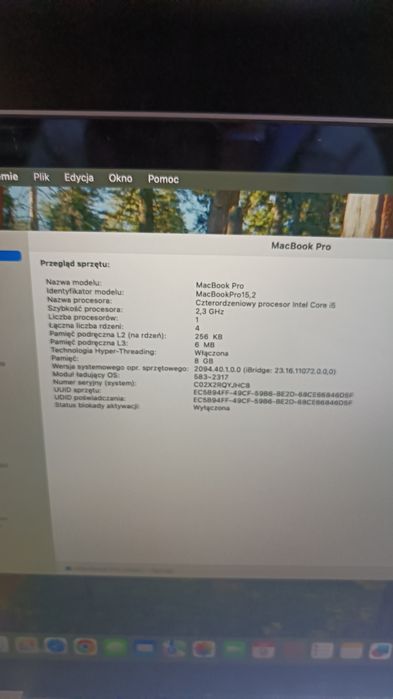 MacBook Pro A1989 i5 8gb 256gb zasilacz