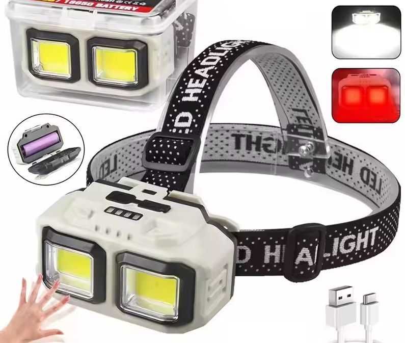 Фонарь налобный Ліхтар светодиодный белый красный LED COB сенсор 18650