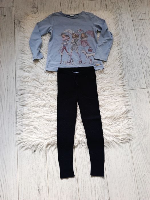 Zestaw granatowo błękitny Mayoral ciepłe legginsy dzianinowe 116