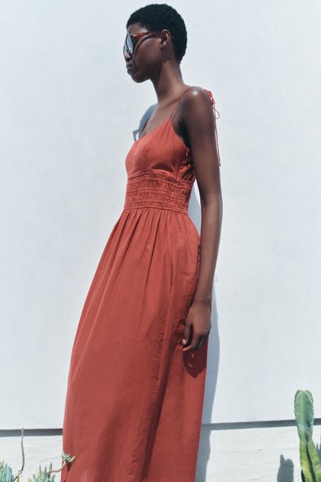 Zara сукня сарафан максі котоновий платье летнее хлопковое терракот S