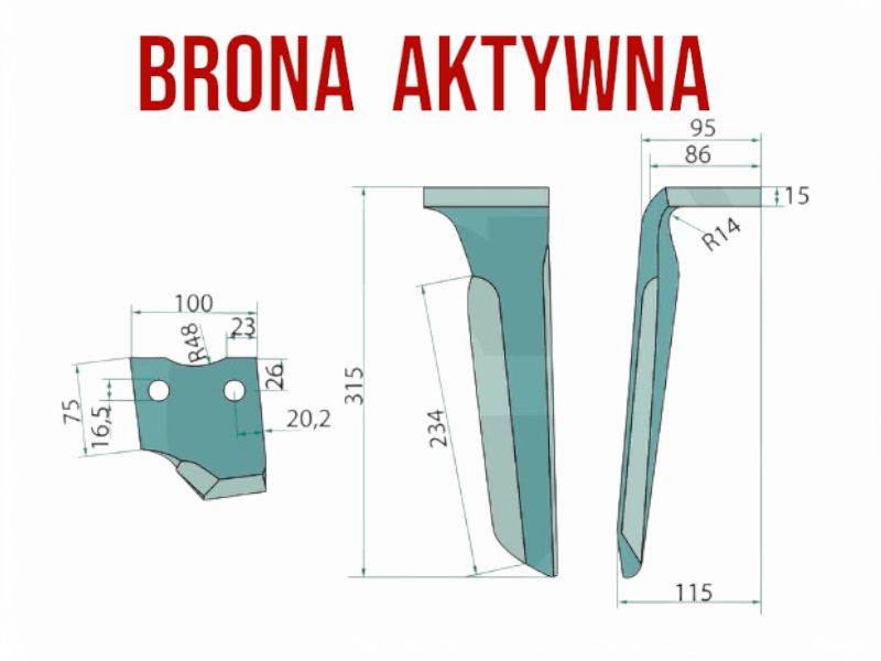 BRONA AKTYWNA Solidny Ząb Lewy Długość 315mm  GRANIT