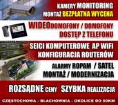 Sieci komputerowe, routery, monitoring kamery, alarmy. Wideodomofony