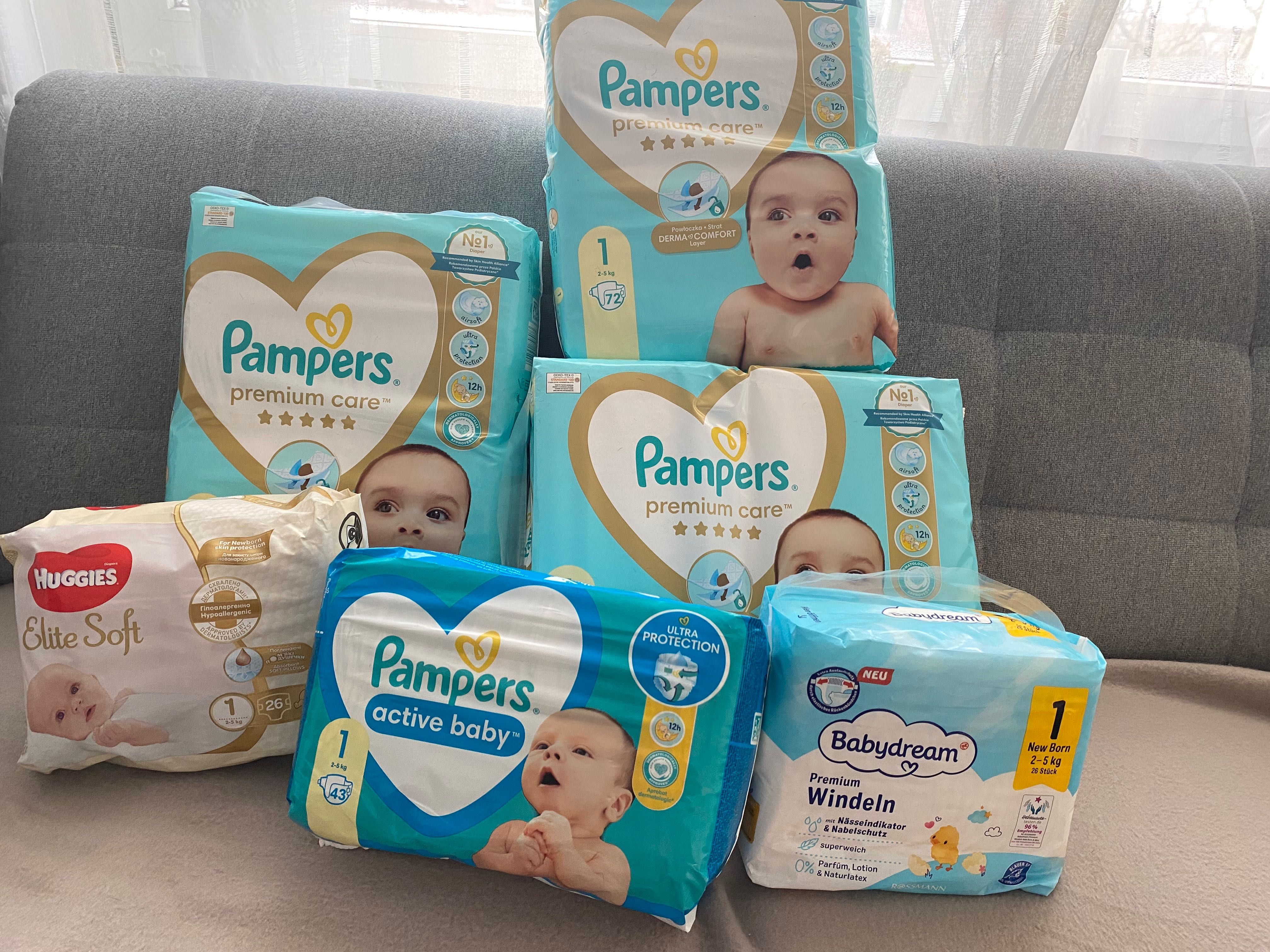 Pampers premium care, active baby, babydream, huggies - roz 1