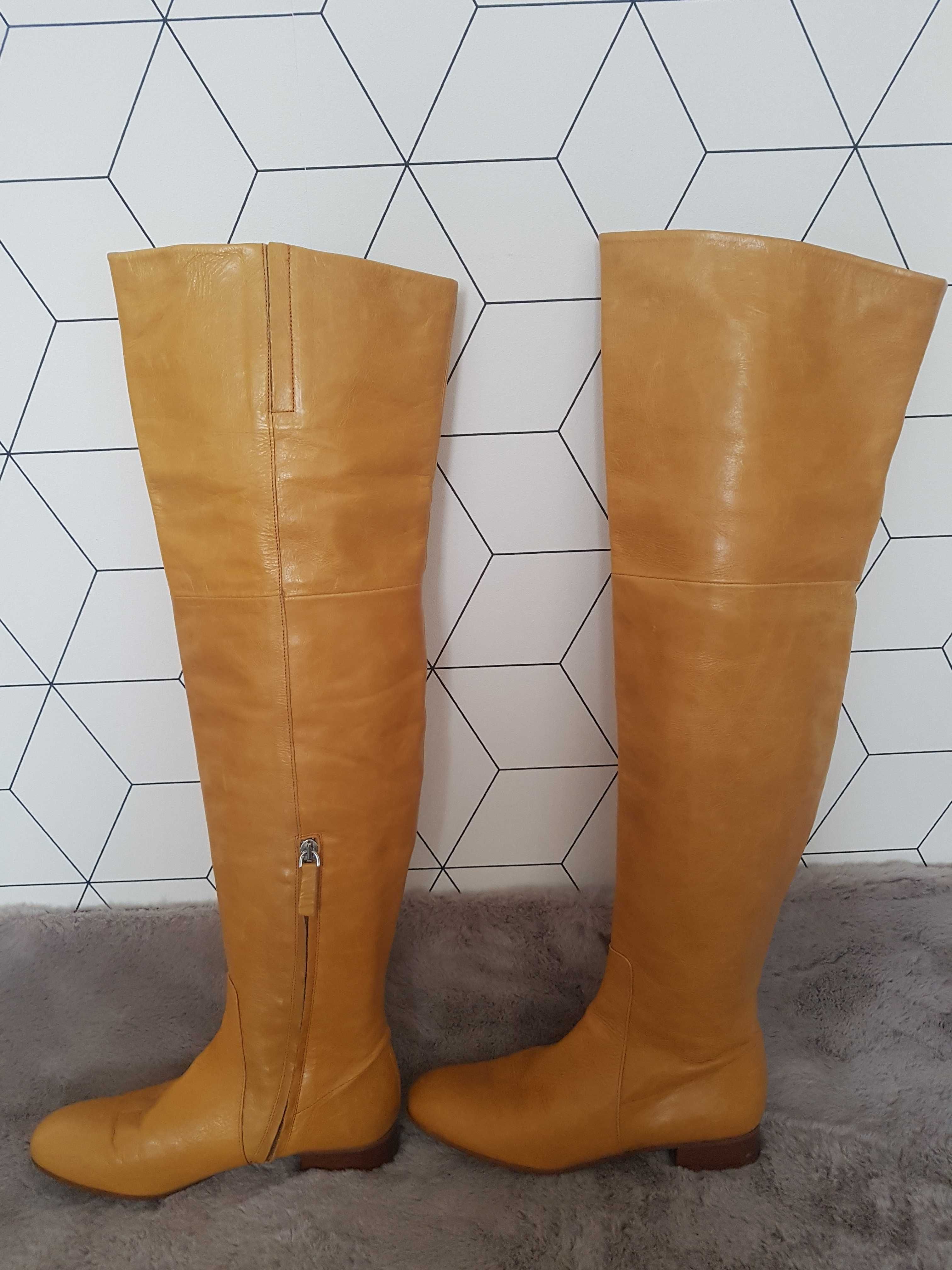 Kozaki oficerki skórzane wysokie ZARA 37
