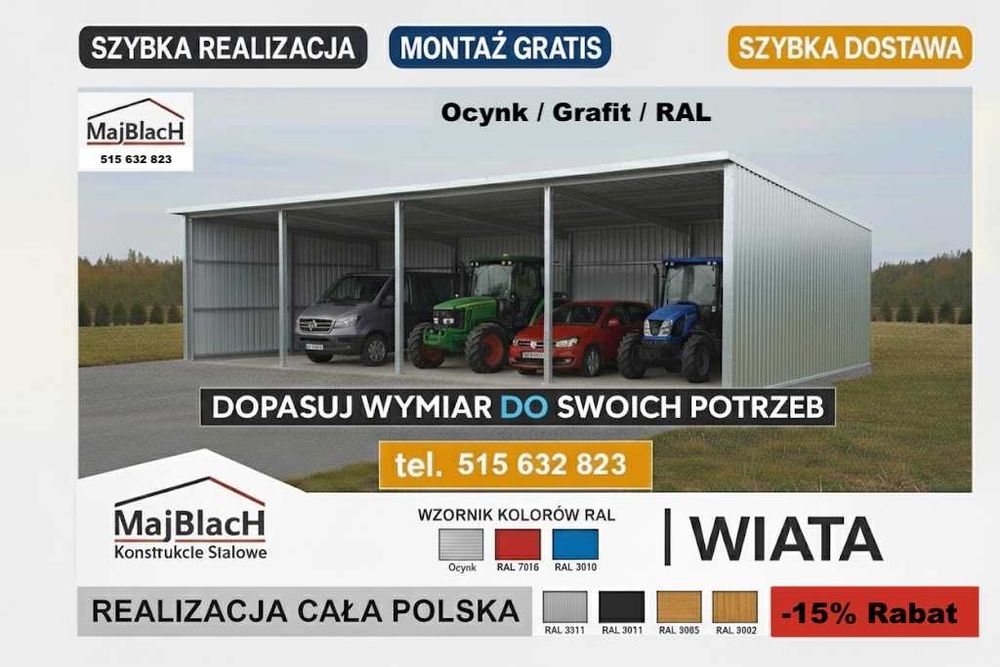 WIATA OCYNKOWANA/Garaż Blaszany/Ocynk/RAL/Zadaszenie  - Maj-Blach