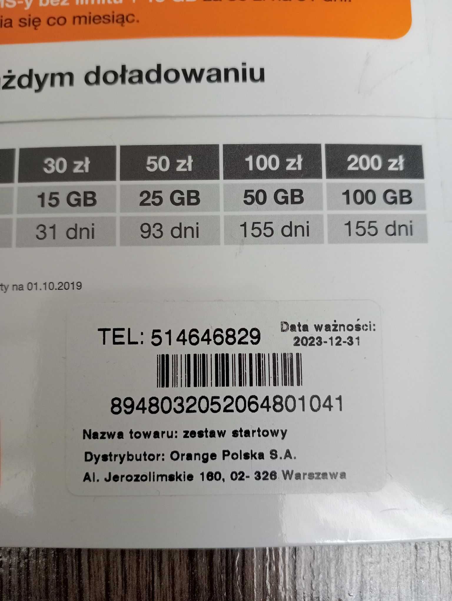 Starter Orange bez limitu 5 zł 6 GB x 5szt.