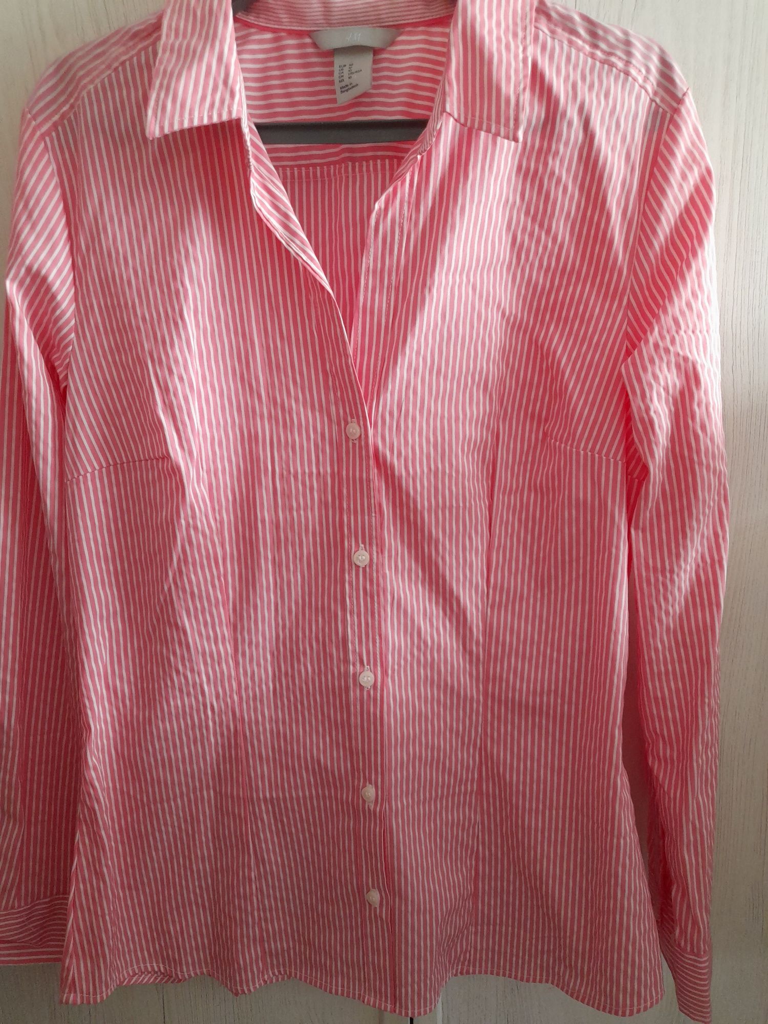 Koszula różowa damska w prążki z długim rękawkiem 40 H&M