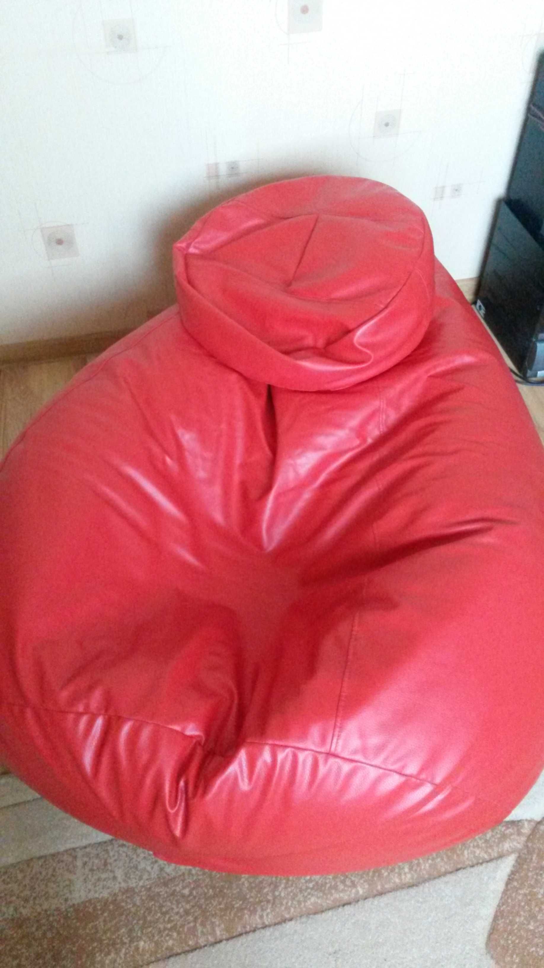 czerwony worek sako pufa siedzisko + poduszka