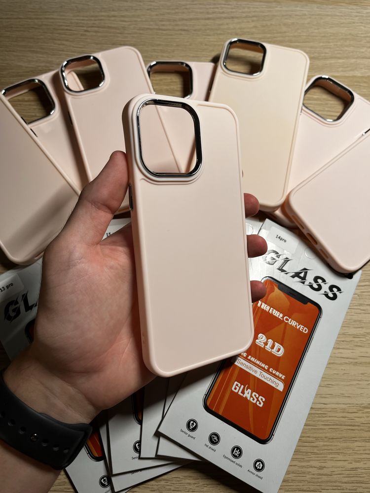 Pack Capa Rosa + Pelicula Ecra para iPhone 12/13/14/15 Pro Plus Max