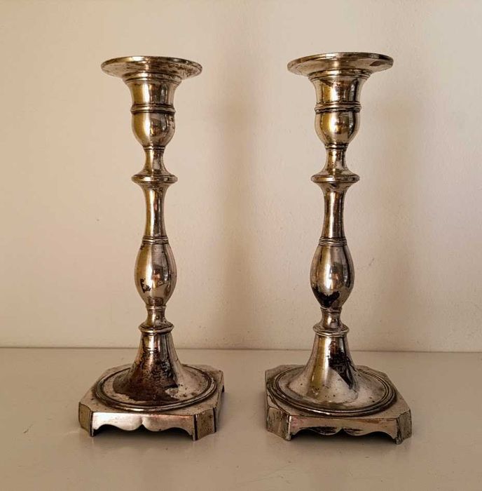 Par de candelabros antigos portugueses prata de lei punção Porto