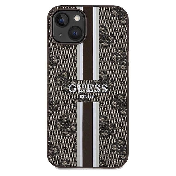 Etui Guess 4G Printed Stripes MagSafe na iPhone 15 / 14 / 13 - brązowe