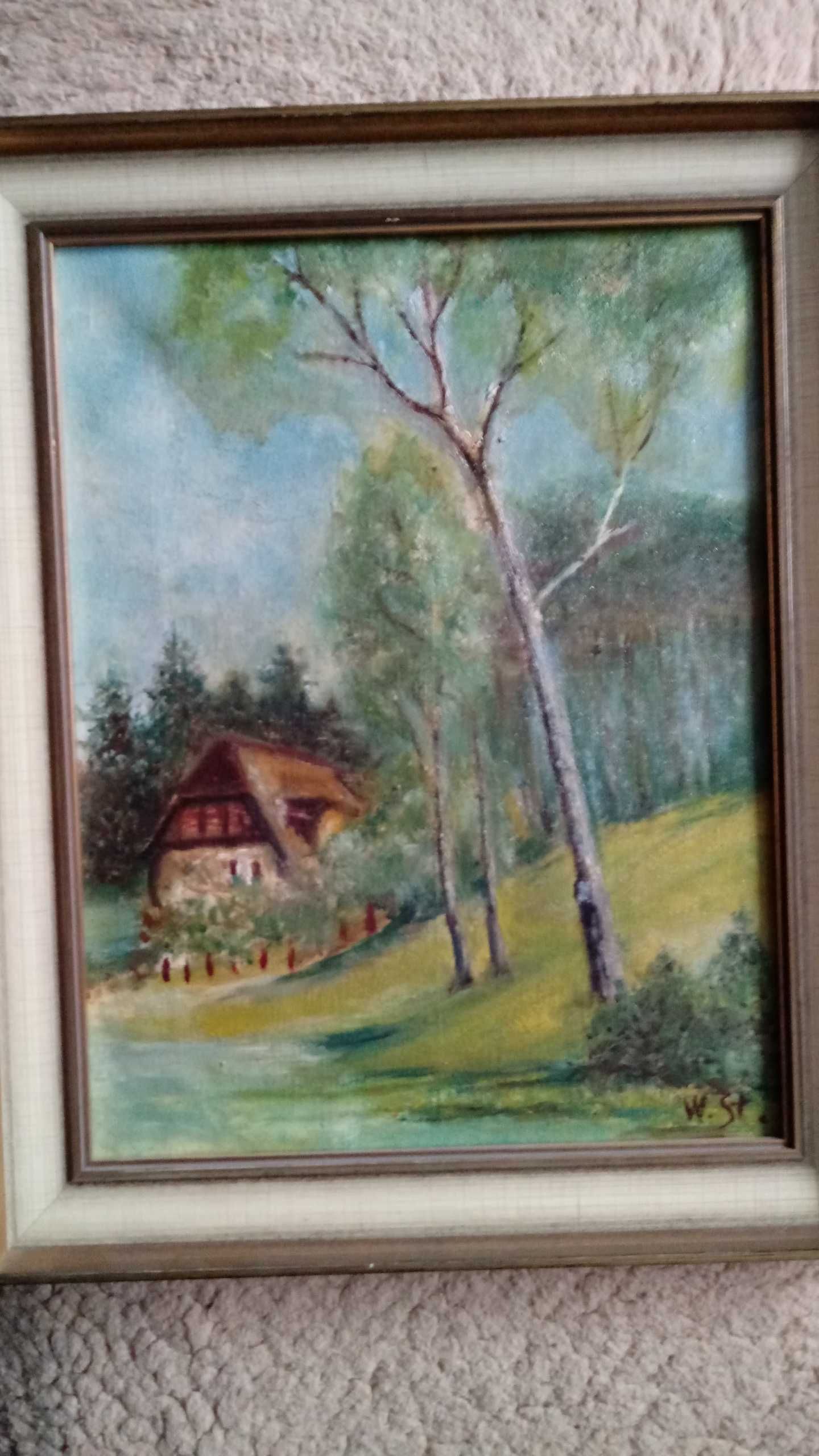 Leśniczówka - olejny sygnowany obraz 50/60 lata
