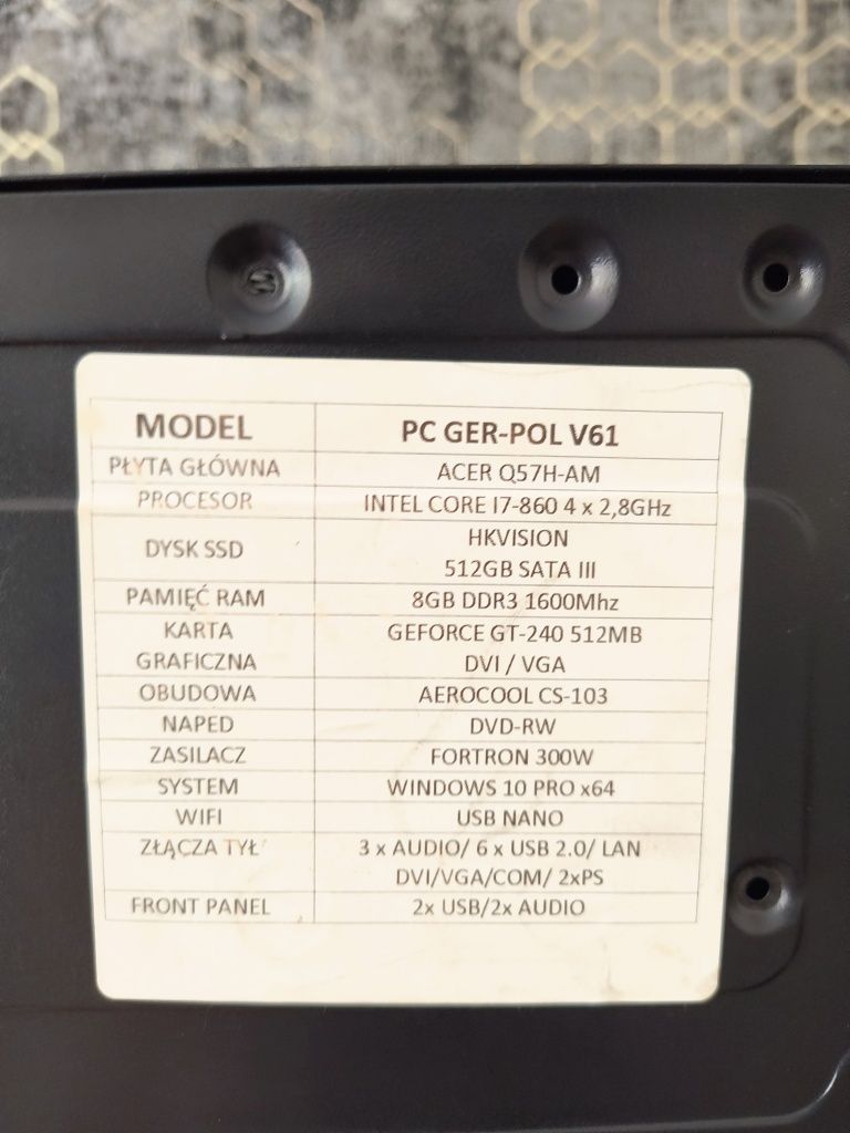 Komputer stacjonarny i7 8gb ram SSD windows 10