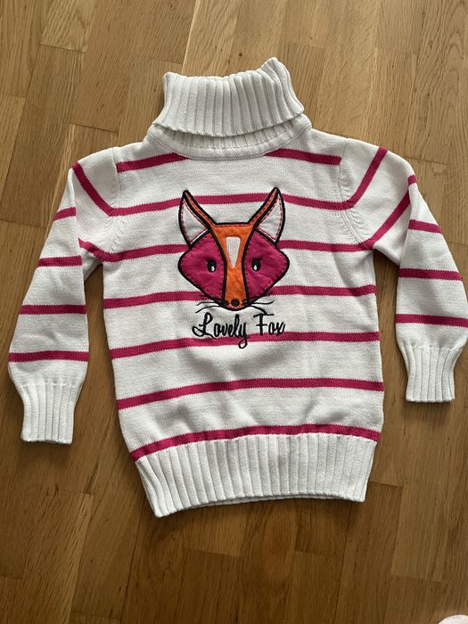 Sweter w paski z liskiem bawełna 98 cm