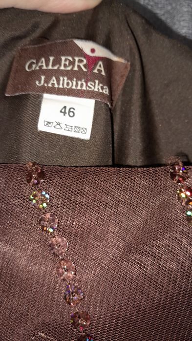 Sukienka elegancka 46  J.Albinska Cekiny haft podszewka brąz