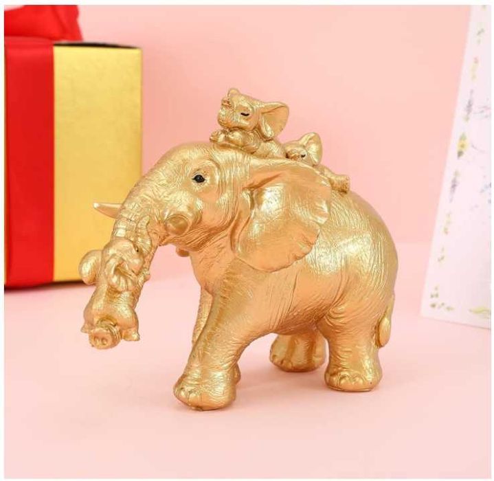 Złoty słoń dekoracyjny Irayin, wykonany z żywicy