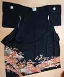 Oryginalne japońskie czarne formalne kimono kuro-tomesode jedwab
