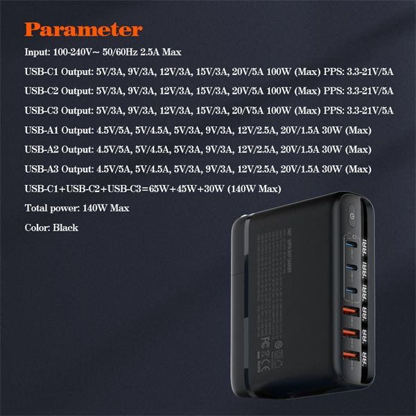 Сетевое Зарядное Устройство 140Вт LDNIO A6140C 140W LED display GAN