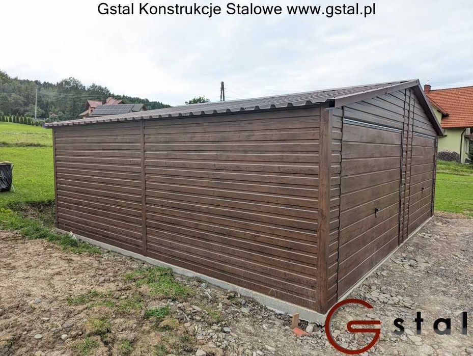 garaż blaszany blaszak 7x7 orzech profil zamknięty ocynk wzmocniony