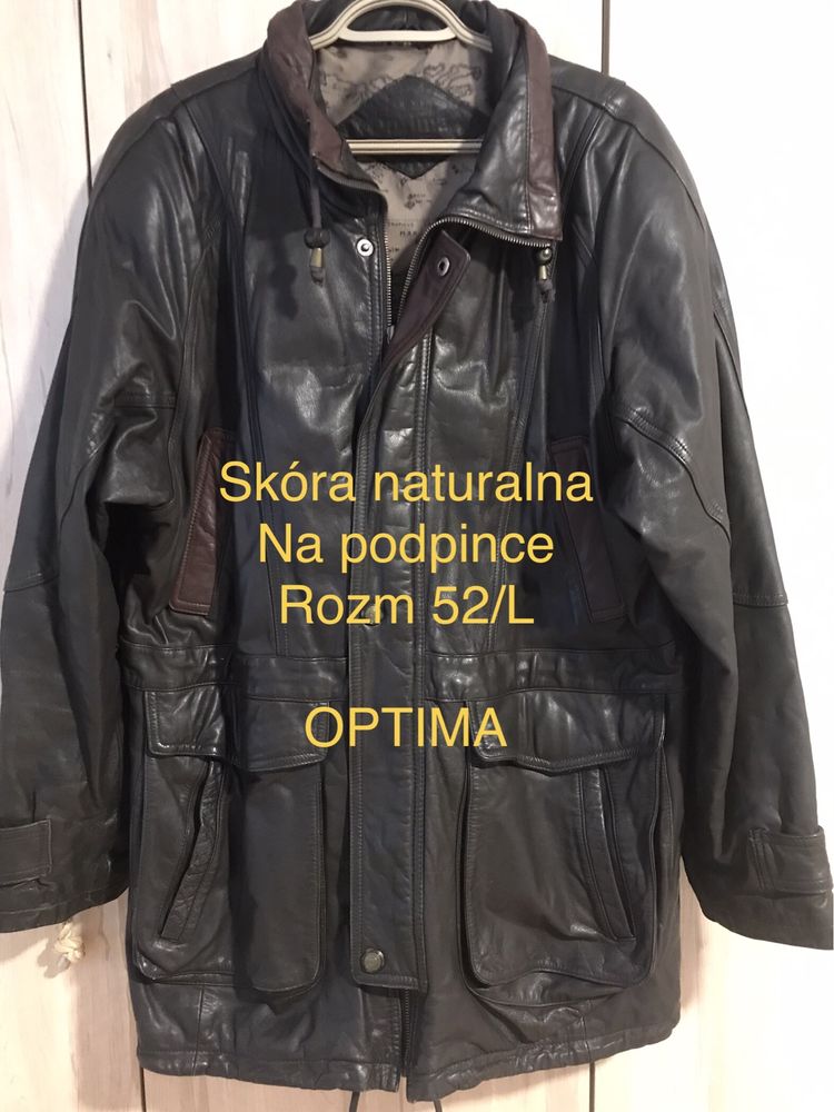 Optima skóra naturalna rozm 52/L kurtka skórzana męska Vintage brązowa